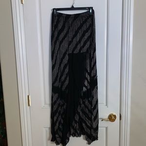 Mezon Gray and Black Rayon Maxi Skirt with Mesh Details